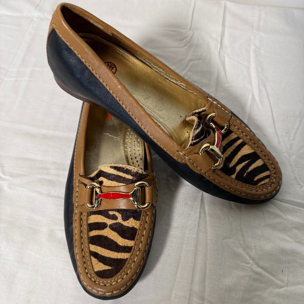 Marc Joseph Grand St Exotic Loafers Black/Animal Print Sz 9